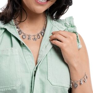Silver Charm Necklace and Bracelet Set